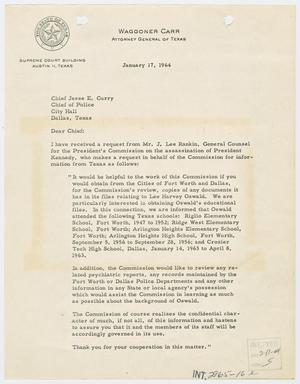 Primary view of object titled '[Letter to J. E. Curry from Waggoner Carr, January 17, 1964 #1]'.