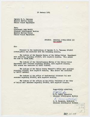 Primary view of object titled '[Report to W. P. Gannaway by P. M. Parks and R. W. Westphal, January 30, 1964]'.