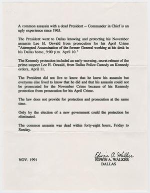 Primary view of object titled '[Letter to Dallas Police Department from Edwin A. Walker, November 1991 #2]'.