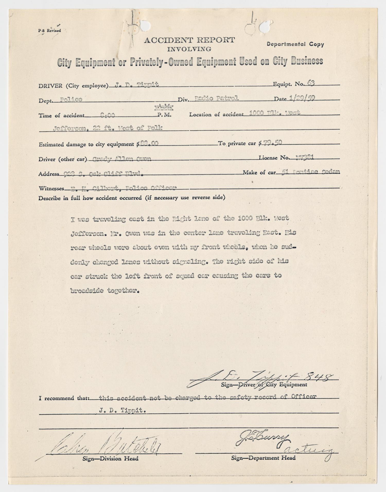 [Accident Report by J. D. Tippit, January 29, 1959]
                                                
                                                    [Sequence #]: 3 of 6
                                                