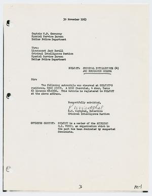 Primary view of object titled '[Report to W. P. Gannaway by R. W. Westphal, November 30, 1963]'.