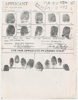 Primary view of object titled '[Fingerprint Card for Jack Ruby]'.