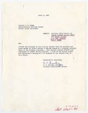 Primary view of object titled '[Report to W. F. Dyson by C. T. Burnley, April 3, 1967]'.