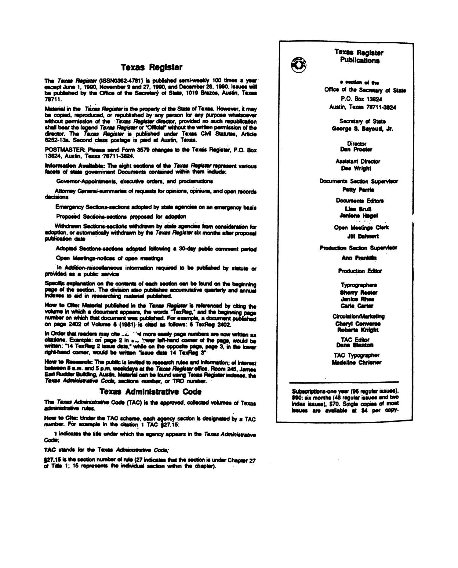 Texas Register Volume 16, Number 1, Pages 1-62, January 1, 1991
                                                
                                                    None
                                                