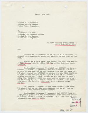 Primary view of object titled '[Report to W. P. Gannaway by F. A. Hellinghausen, January 27, 1964 #1]'.