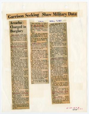 Primary view of object titled '[Newspaper Clipping: Garrison Seeking Shaw Military Data #2]'.
