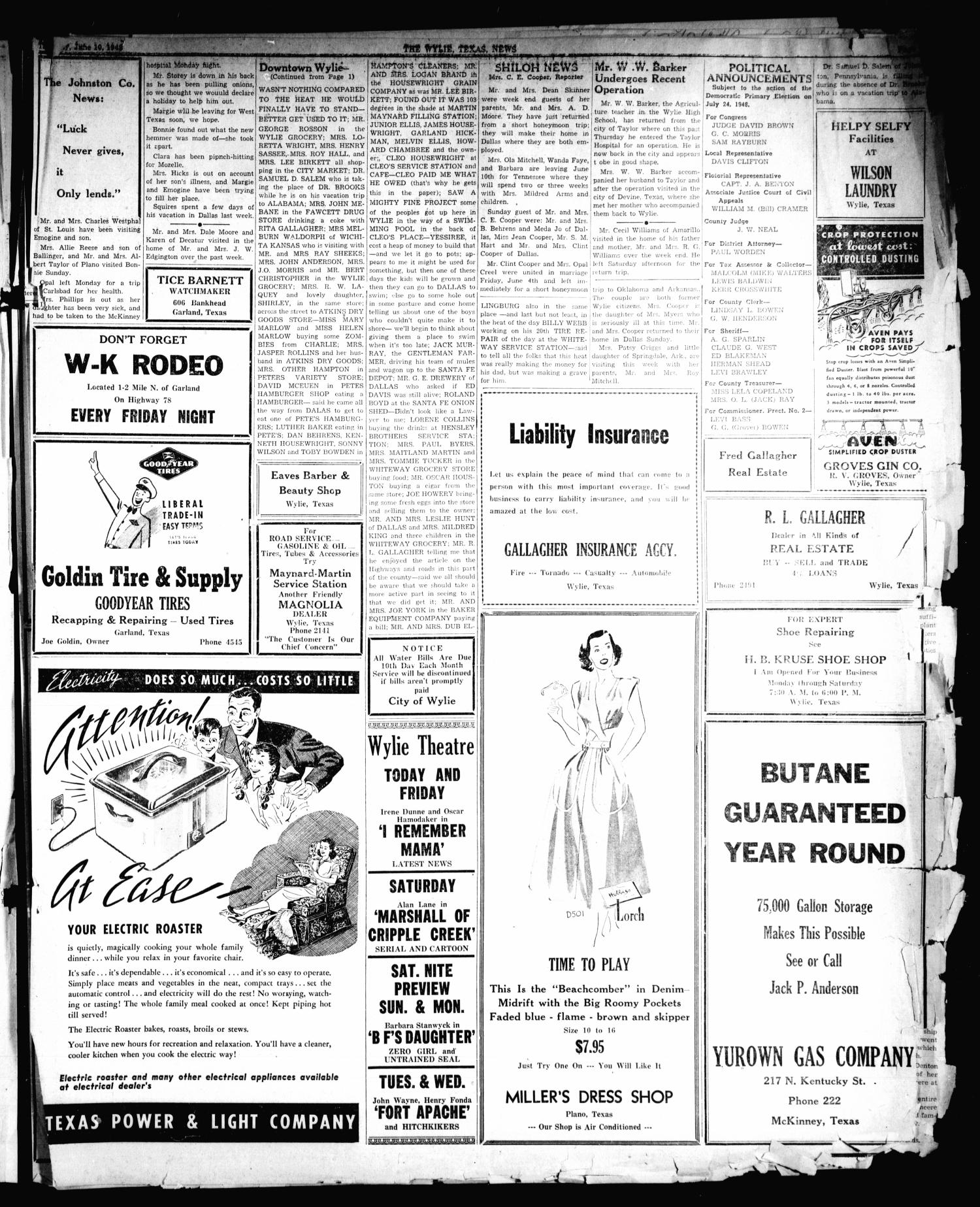 The Wylie News (Wylie, Tex.), Vol. 1, No. 13, Ed. 1 Thursday, June 10, 1948
                                                
                                                    [Sequence #]: 3 of 6
                                                
