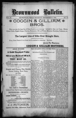 Primary view of object titled 'Brownwood Bulletin. (Brownwood, Tex.), Vol. 9, No. 47, Ed. 1 Thursday, September 20, 1894'.