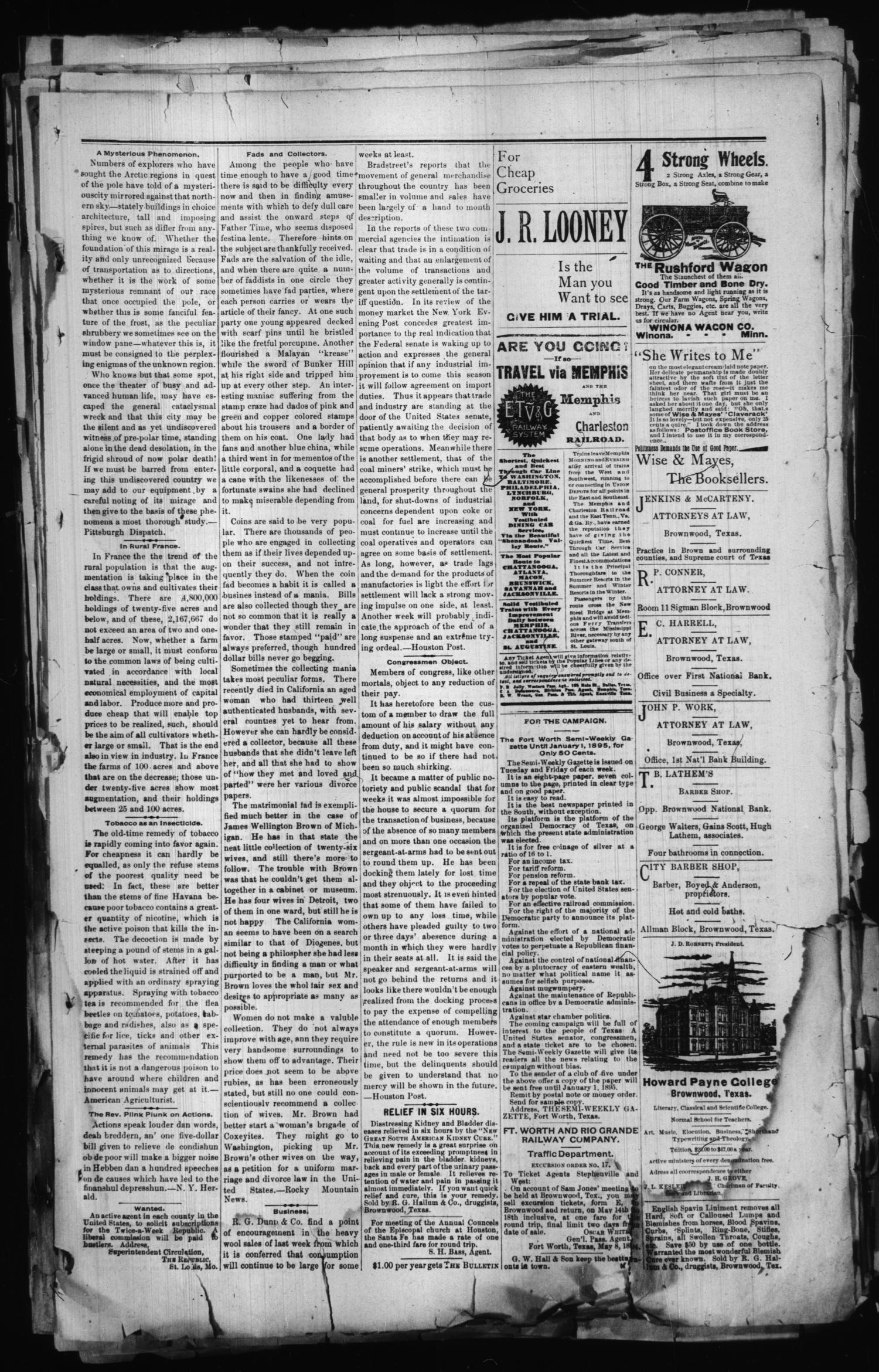 Brownwood Bulletin. (Brownwood, Tex.), Vol. 9, No. 29, Ed. 1 Thursday, May 17, 1894
                                                
                                                    [Sequence #]: 3 of 8
                                                
