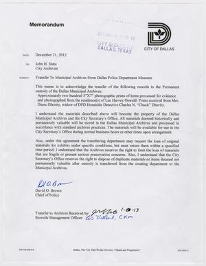 Primary view of object titled '[Memo to John H. Slate from David O. Brown, December 21, 2012]'.