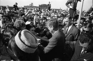 Primary view of object titled '[The Kennedys greeting the crowd at Love Field]'.