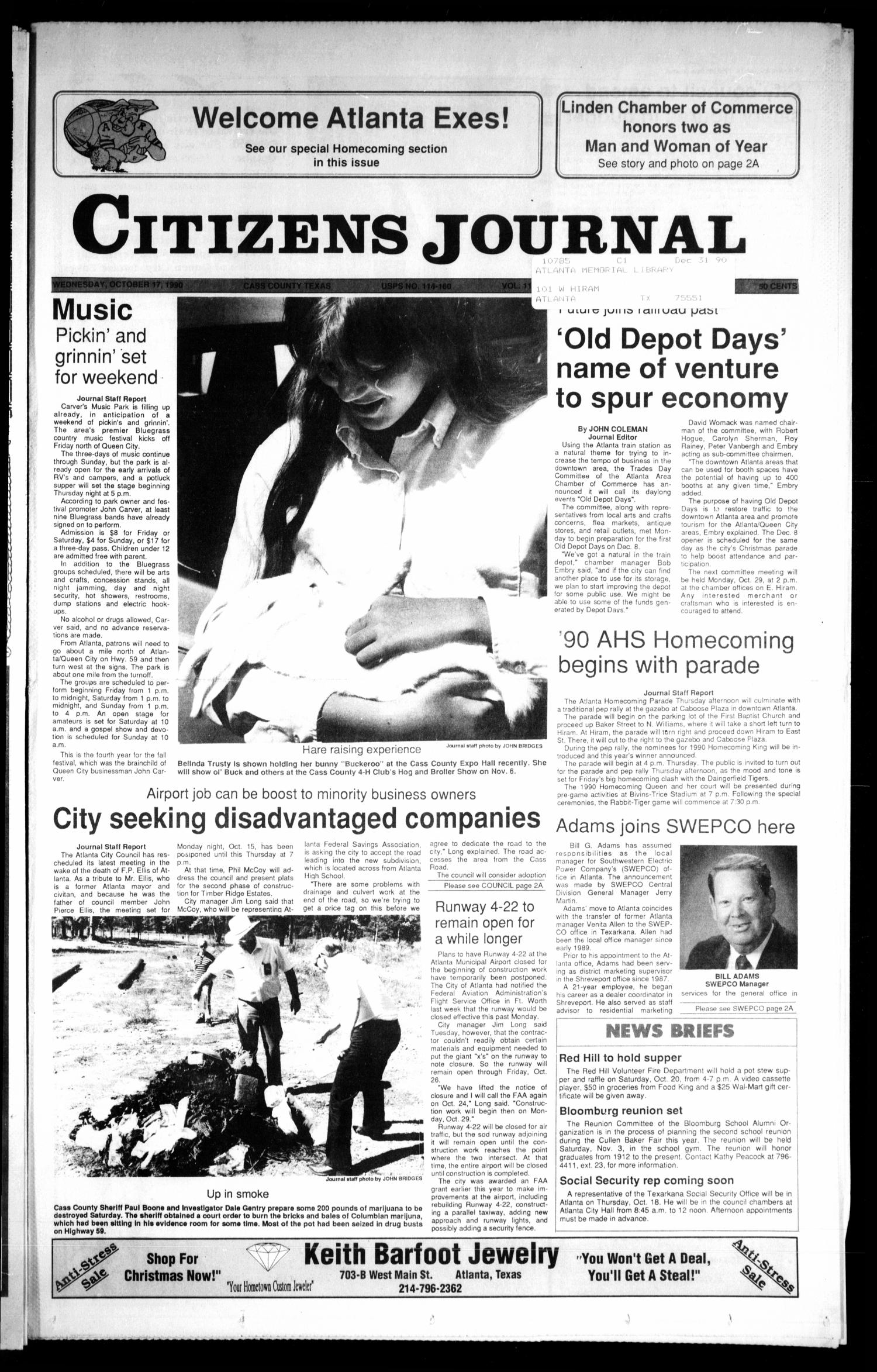 Citizens Journal (Atlanta, Tex.), Vol. 112, No. [43], Ed. 1 Wednesday, October 17, 1990
                                                
                                                    [Sequence #]: 1 of 18
                                                
