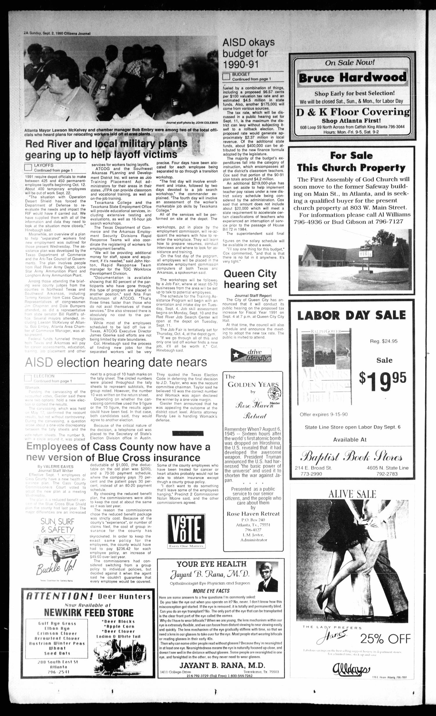 Citizens Journal (Atlanta, Tex.), Vol. 112, No. 30, Ed. 1 Sunday, September 2, 1990
                                                
                                                    [Sequence #]: 2 of 14
                                                