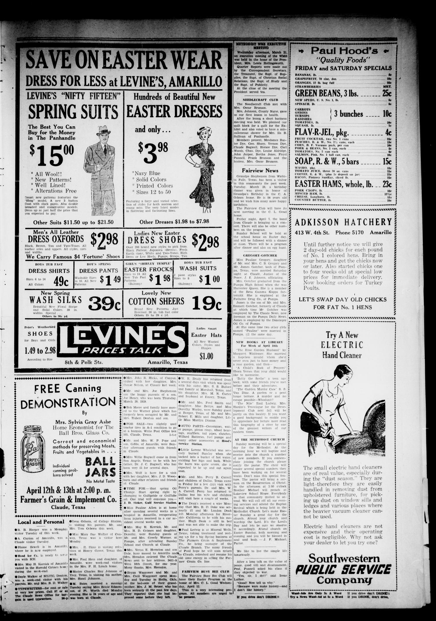 Claude News (Claude, Tex.), Vol. 50, No. 32, Ed. 1 Friday, April 7, 1939
                                                
                                                    [Sequence #]: 3 of 12
                                                