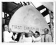Photograph: [Carrying the First Christian Church Entrance Tablet]