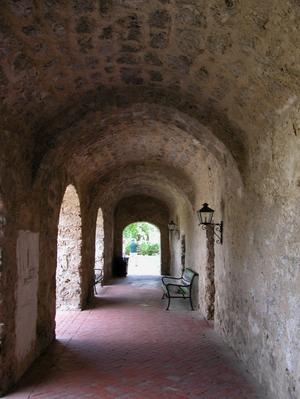 Primary view of object titled 'Arched walkway at Mission Concepción'.
