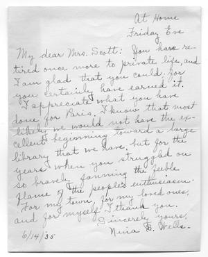 Primary view of object titled '[Letter from Nina S. Wells to Carolyn Street Scott, June 14, 1935]'.