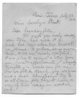 Primary view of object titled '[Letter from Tom's Grandmother to Carolyn Street, July 28,1904]'.