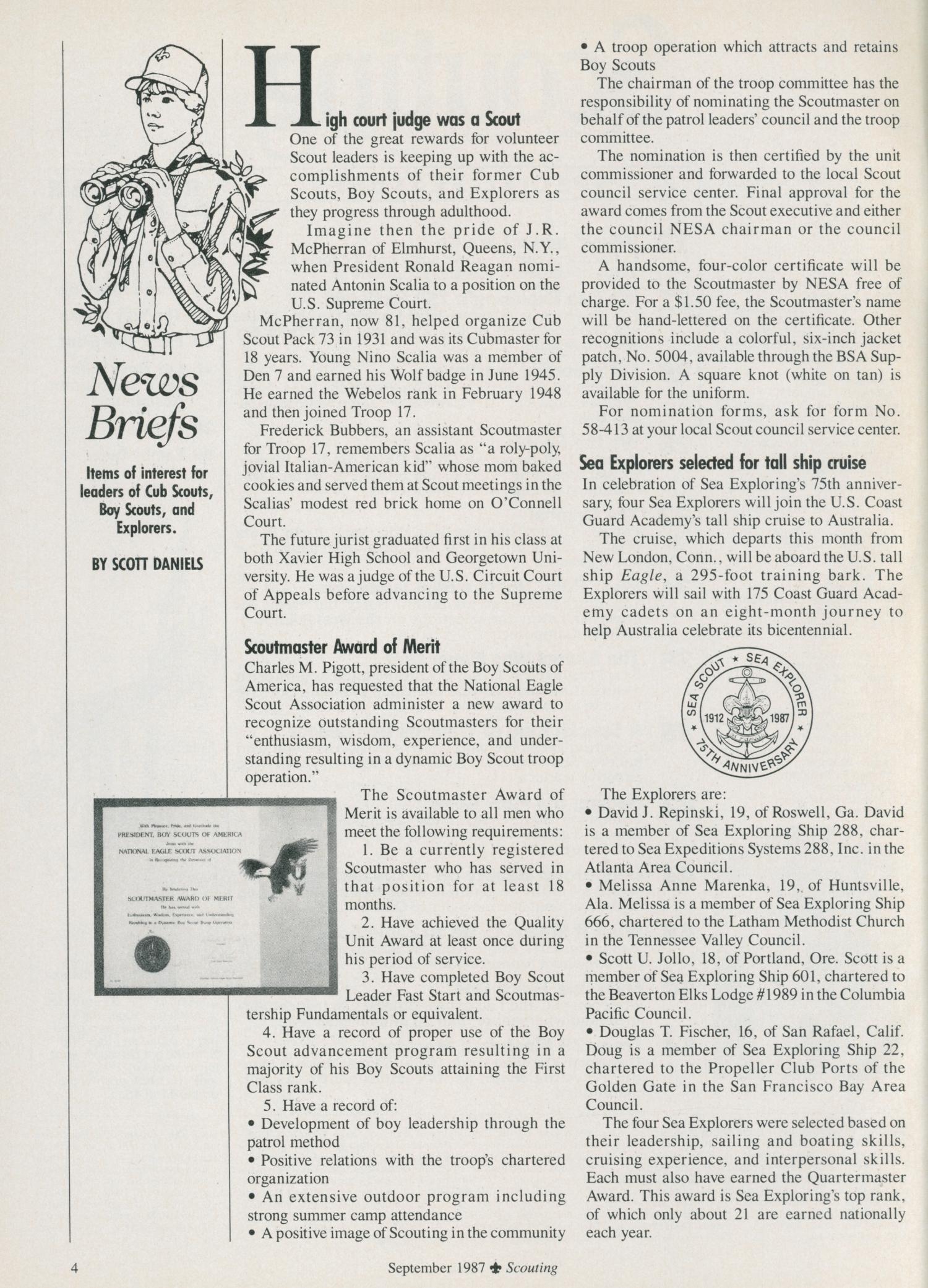 Scouting, Volume 75, Number 4, September 1987
                                                
                                                    4
                                                