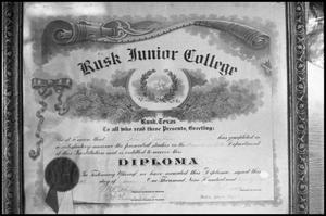 Primary view of object titled '[Diploma from Rusk Junior College]'.