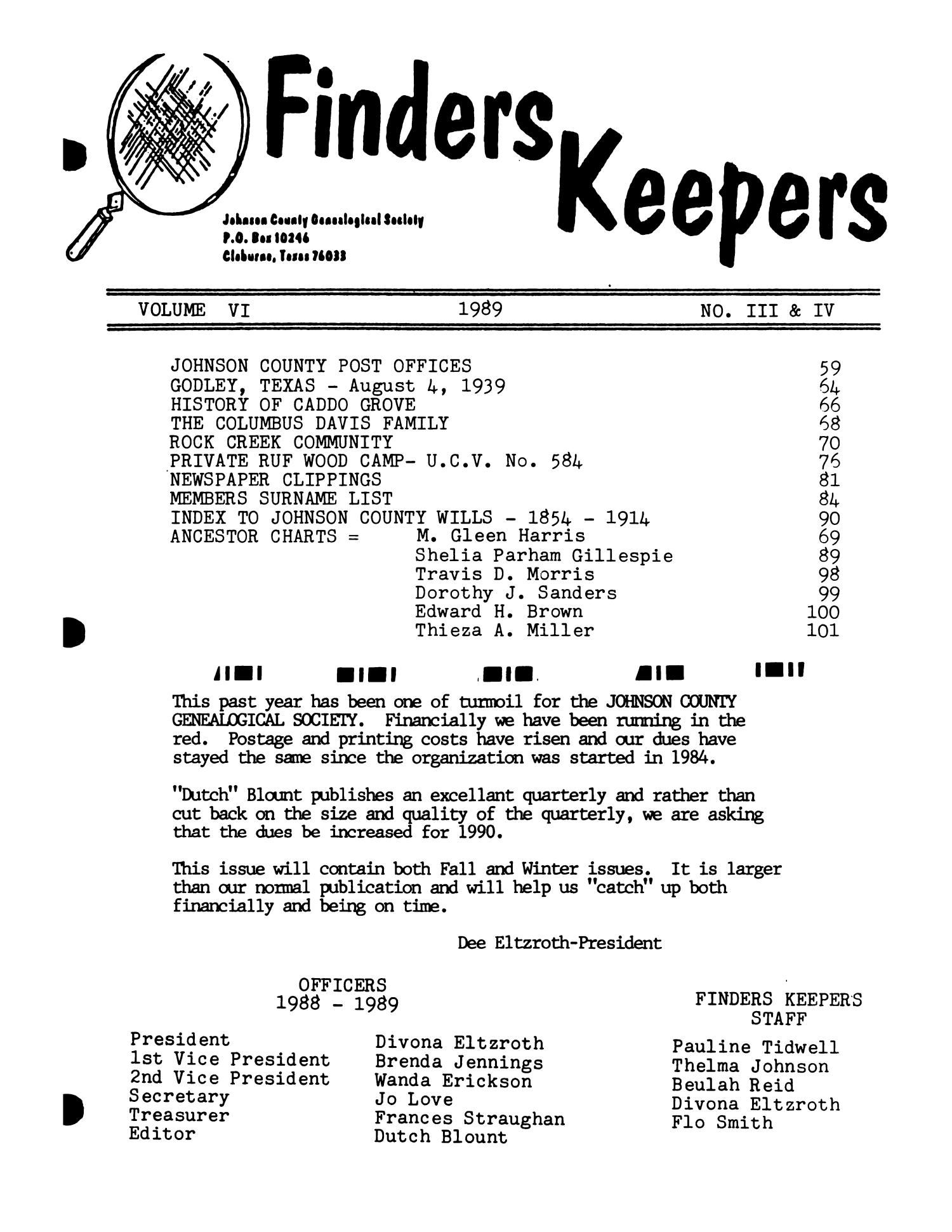 Finders Keepers, Volume 6, Numbers 3 and 4, Fall 1989
                                                
                                                    Title Page
                                                