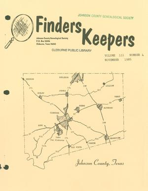 Primary view of object titled 'Finders Keepers, Volume 3, Number 4, November 1986'.