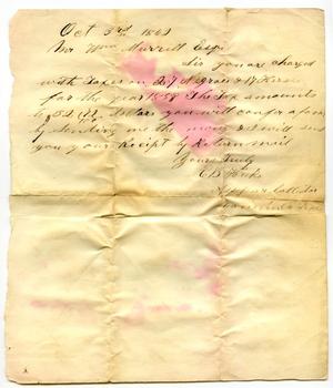Primary view of object titled '[Letter to William Murrell regarding taxes, October 3, 1862]'.
