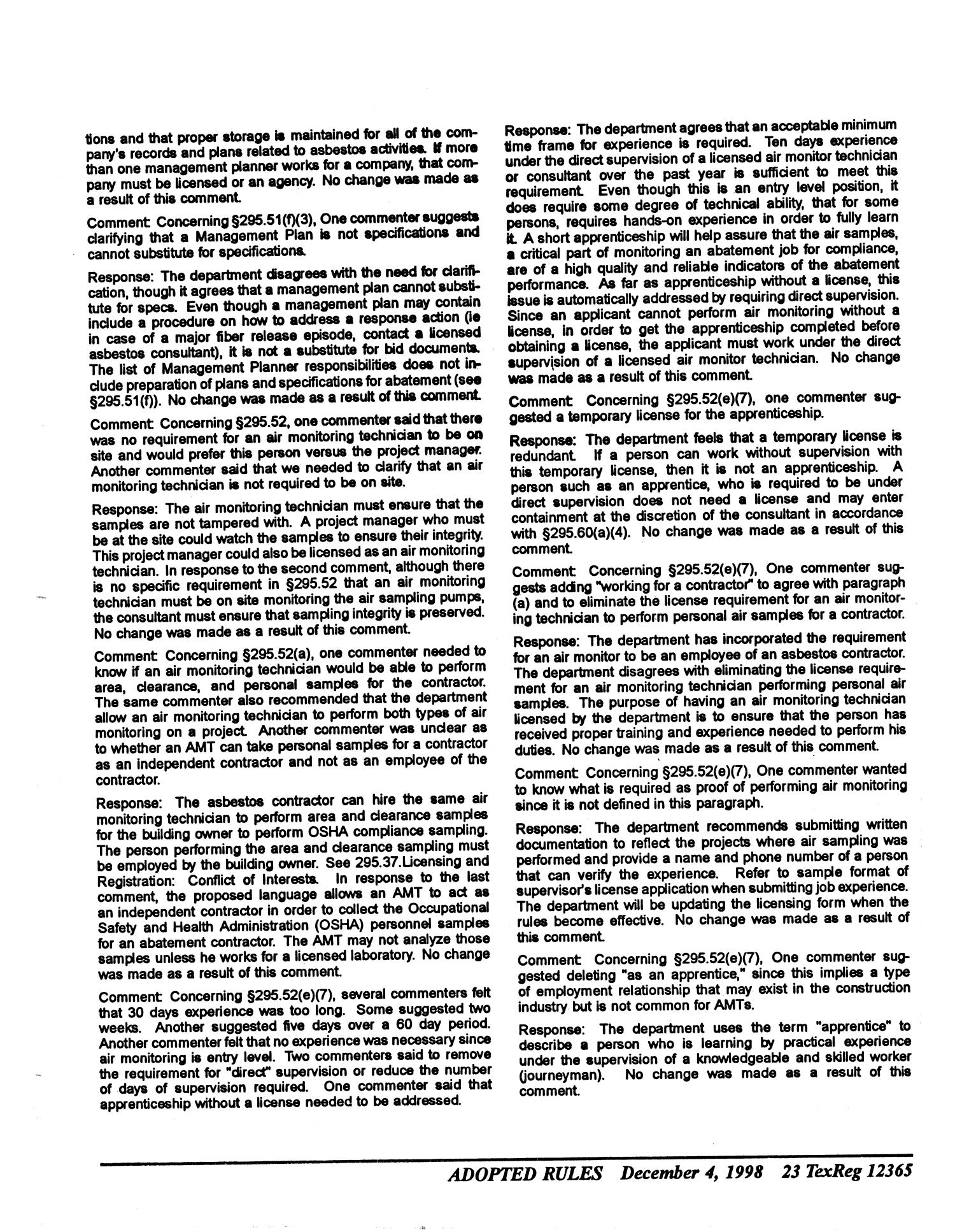 Texas Register, Volume 23, Number 49, Part III, Pages 12311-12450, December 4, 1998
                                                
                                                    12365
                                                