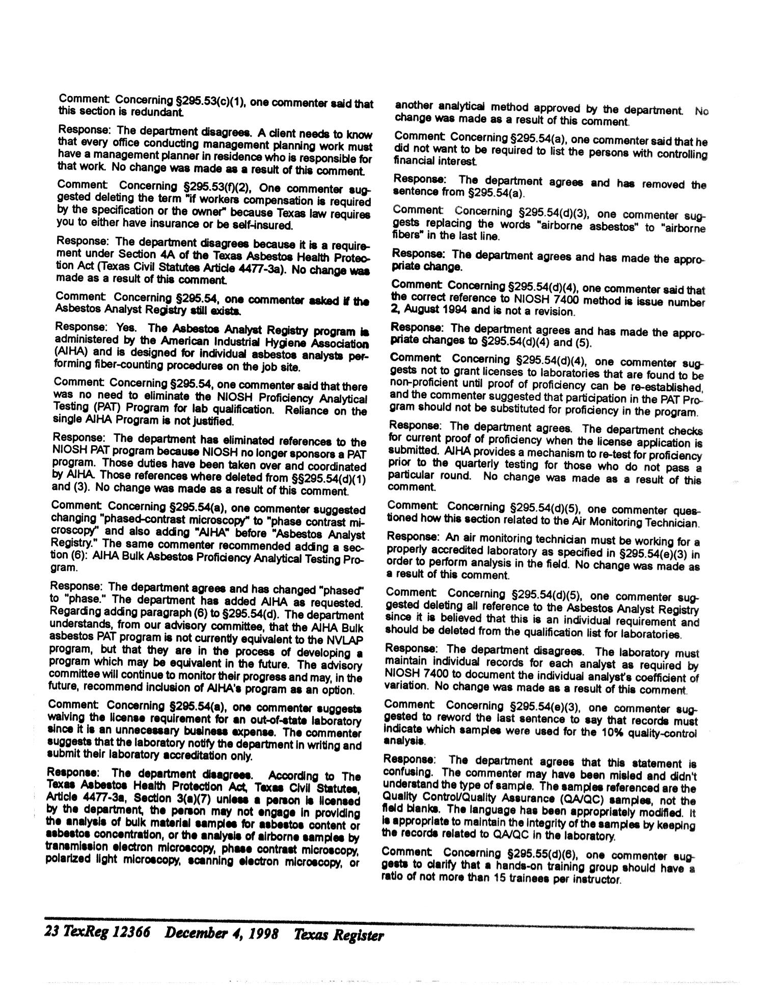 Texas Register, Volume 23, Number 49, Part III, Pages 12311-12450, December 4, 1998
                                                
                                                    12366
                                                