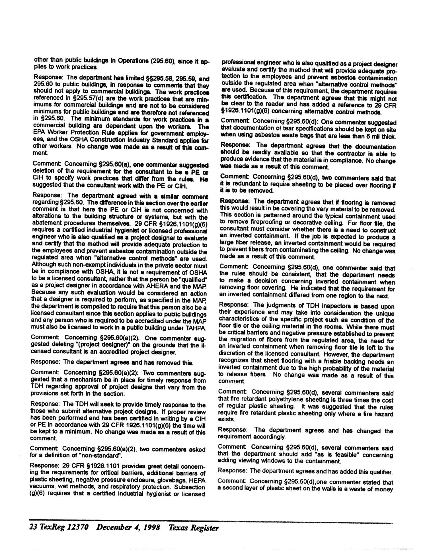 Texas Register, Volume 23, Number 49, Part III, Pages 12311-12450, December 4, 1998
                                                
                                                    12370
                                                