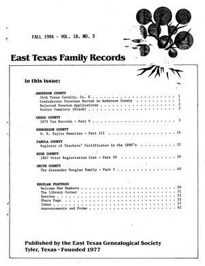 Primary view of object titled 'East Texas Family Records, Volume 18, Number 3, Fall 1994'.