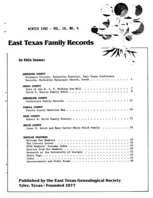 Primary view of object titled 'East Texas Family Records, Volume 16, Number 4, Winter 1992'.