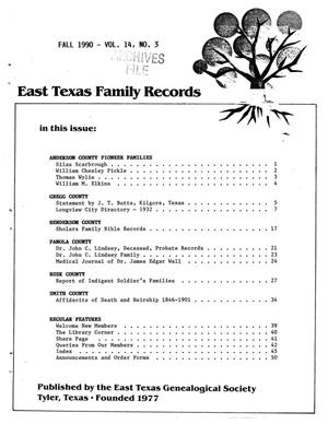Primary view of object titled 'East Texas Family Records, Volume 14, Number 3, Fall 1990'.