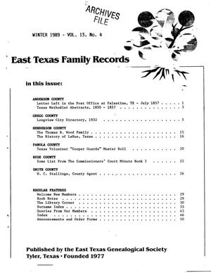 Primary view of object titled 'East Texas Family Records, Volume 13, Number 4, Winter 1989'.