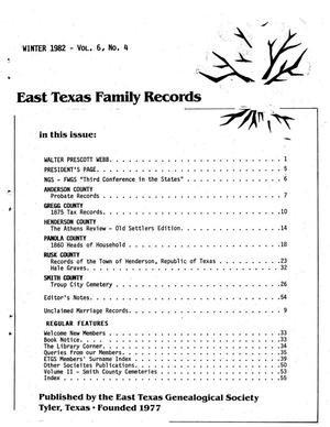 Primary view of object titled 'East Texas Family Records, Volume 6, Number 4, Winter 1982'.