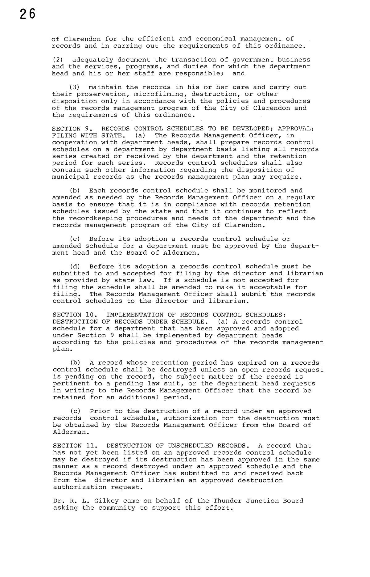 [City of Clarendon Ledger: Minutes for September 10, 1991 - September 25, 2003]
                                                
                                                    26
                                                