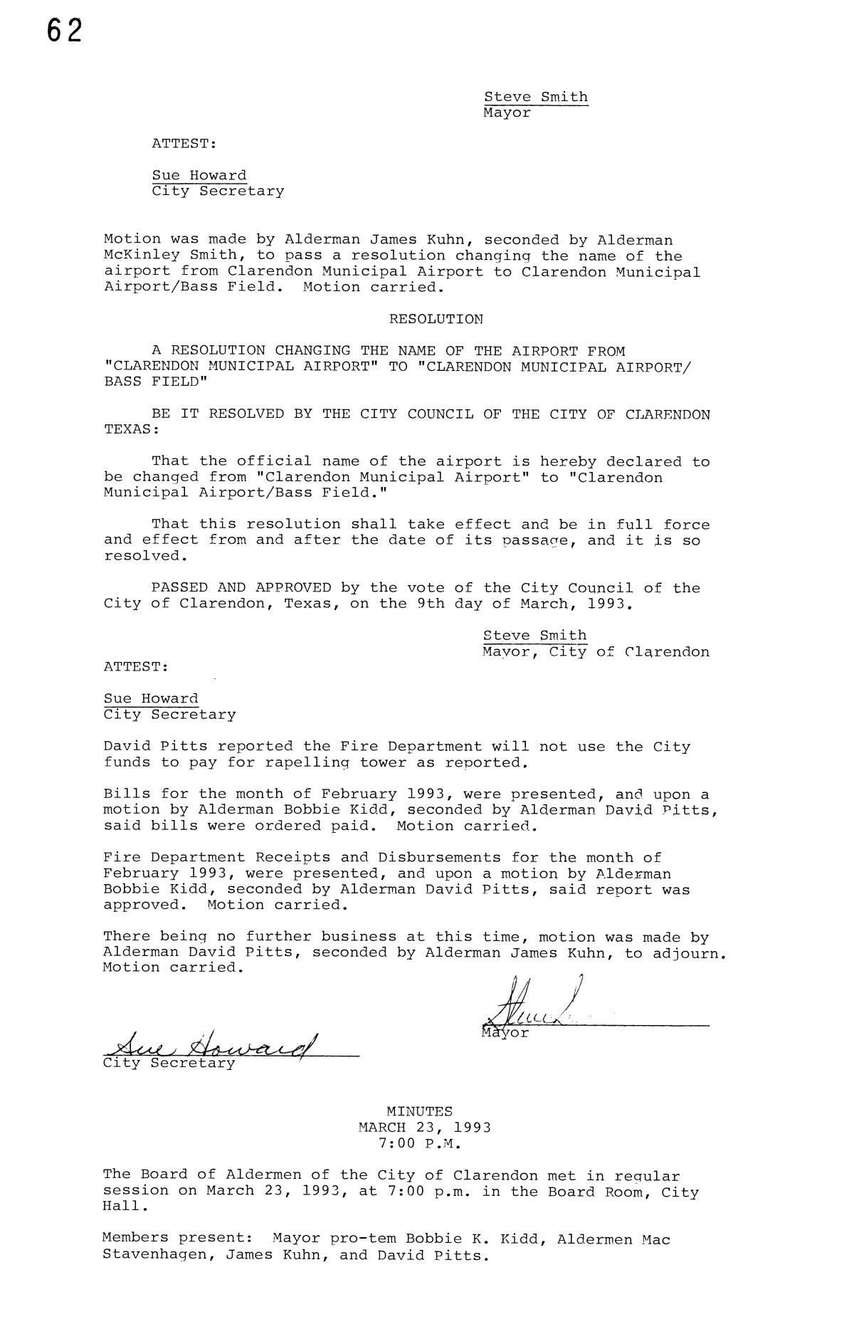 [City of Clarendon Ledger: Minutes for September 10, 1991 - September 25, 2003]
                                                
                                                    62
                                                