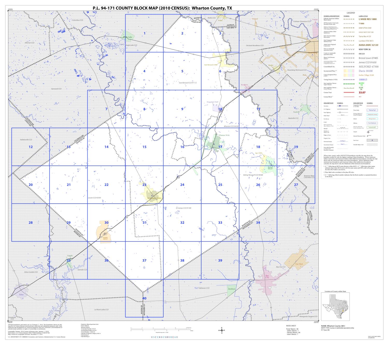 P.L. 94-171 County Block Map (2010 Census): Wharton County, Index
                                                
                                                    [Sequence #]: 1 of 1
                                                