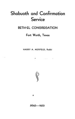 Primary view of object titled 'Confirmation Program, Beth-El Congregation Fort Worth, 1933'.