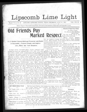 Primary view of object titled 'Lipscomb Lime Light (Lipscomb, Tex.), Vol. 1, No. 36, Ed. 1 Thursday, July 24, 1913'.