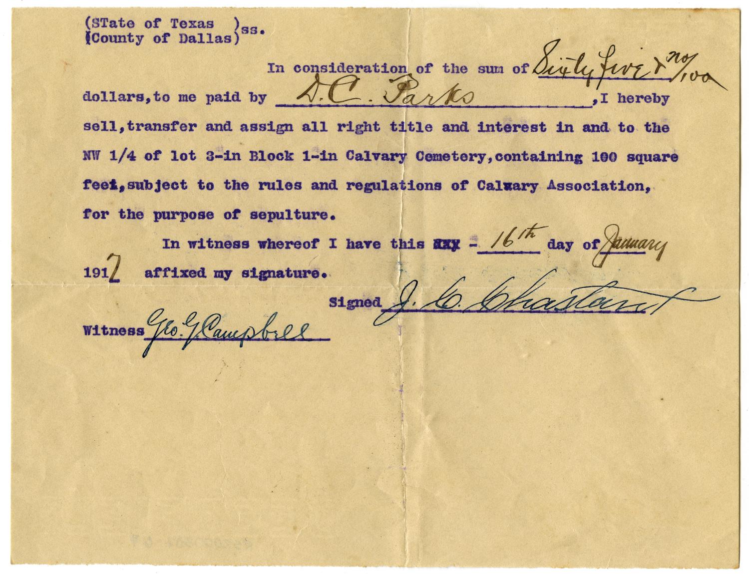 [Payment Receipt for D.C. Parks, 16 January 1917]
                                                
                                                    [Sequence #]: 1 of 1
                                                