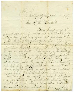 Primary view of object titled '[Letter from Abram N. Denins to R.P. Crockett, September 15 1871]'.