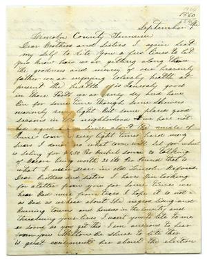 Primary view of object titled '[Letter to from J.W. Parks to Milton Parks, September 1 1860]'.
