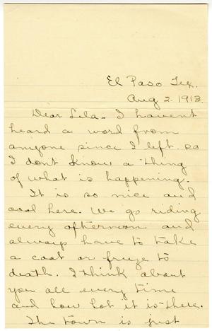 Primary view of object titled '[Letter from Jessie N. to Lela Smith, August 2 1913]'.