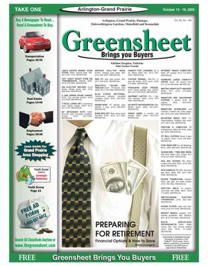 Primary view of object titled 'The Greensheet (Arlington-Grand Prairie, Tex.), Vol. 29, No. 185, Ed. 1 Thursday, October 13, 2005'.