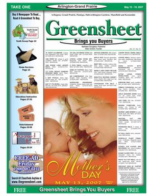 Primary view of object titled 'The Greensheet (Arlington-Grand Prairie, Tex.), Vol. 31, No. 31, Ed. 1 Thursday, May 10, 2007'.