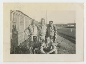 Primary view of object titled '[Five Soldiers Posing by Hutment]'.