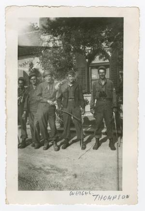 Primary view of object titled '[Five American Soldiers Posing Before a House]'.