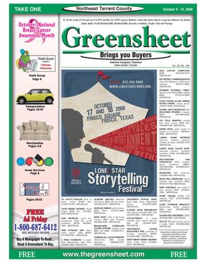 Primary view of object titled 'Greensheet (Fort Worth, Tex.), Vol. 32, No. 186, Ed. 1 Thursday, October 9, 2008'.