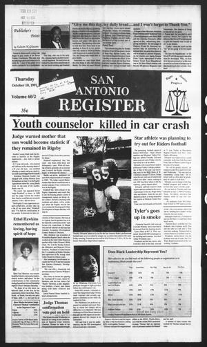 Primary view of San Antonio Register (San Antonio, Tex.), Vol. 60, No. 26, Ed. 1 Thursday, October 10, 1991
